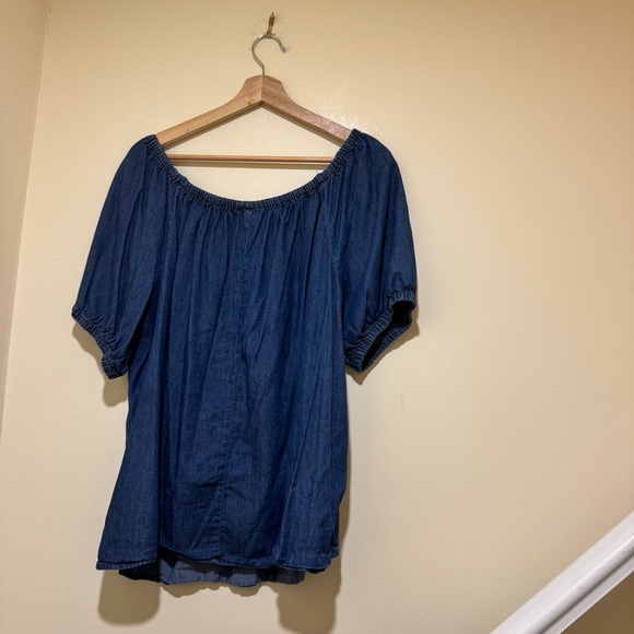 Women’s Joe Fresh Business Casual Blue Denim-Like Short Sleeve Blouse Size 1X - Picture 11 of 14